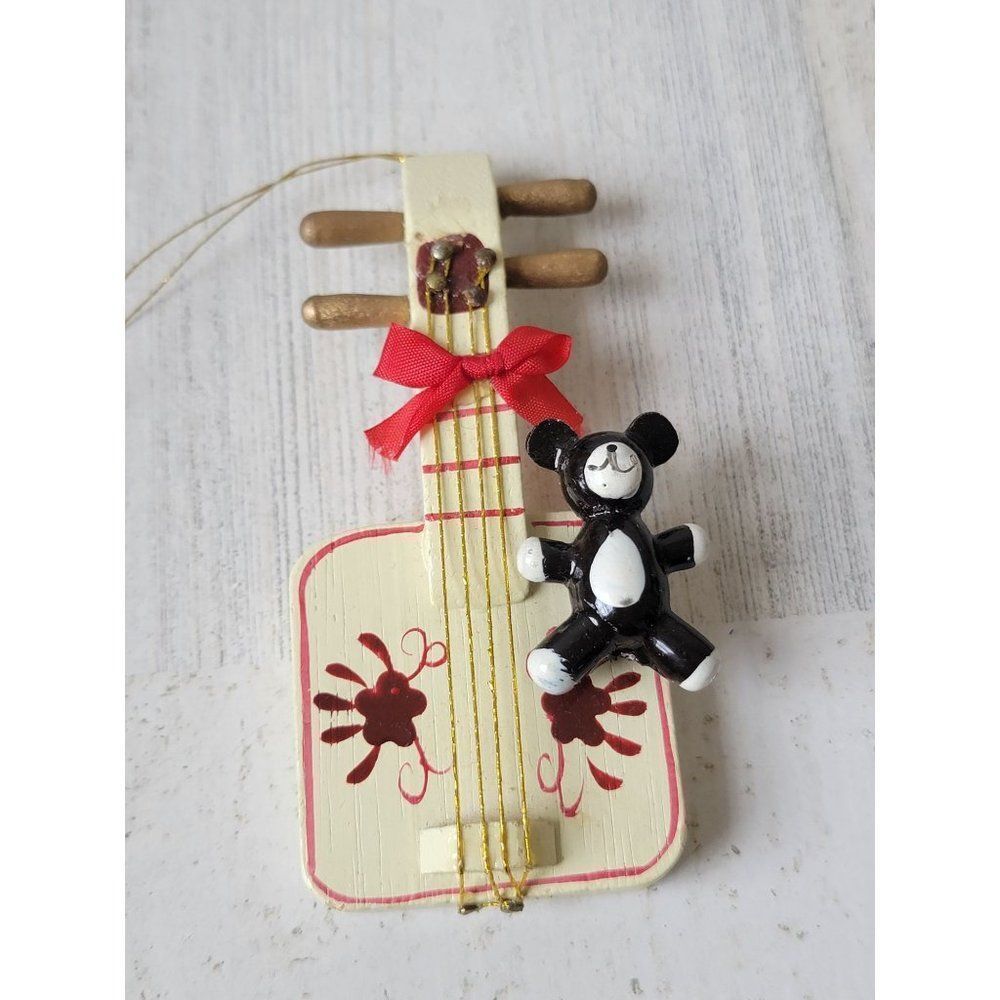 Vintage guitar Teddy Bear bow‎ ornament Xmas decor